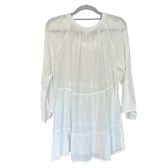 Spense Womens Peasant Boho Flowy Lightweight Blouse Bell Sleeves White Large - Picture 3 of 9